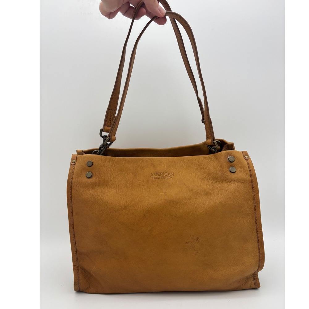 AMERICAN LEATHER CO Tan Leather Handbag Shoulder‎ Bag Brass Brown Tote Medium